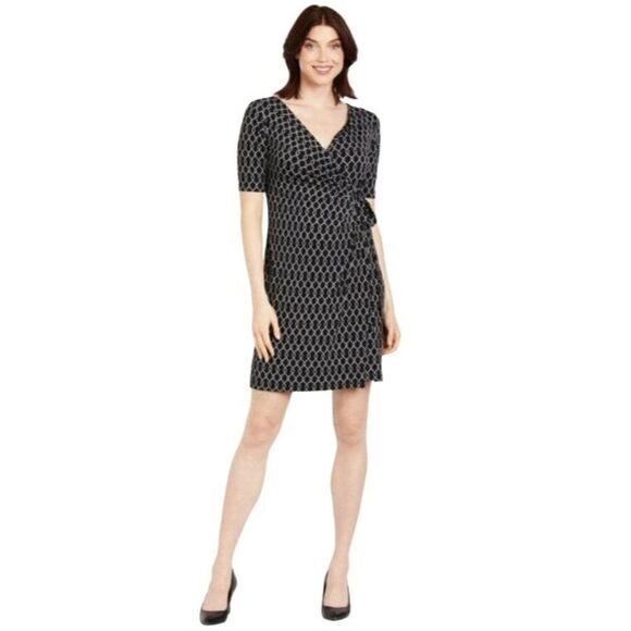 Motherhood Maternity Surplice Faux-Wrap Dress‎ Womens XL Black White Side-Tie - Picture 12 of 15